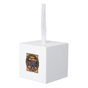 Happy Halloween Black Cat Pumpkins Bones_1 Cube Ornament