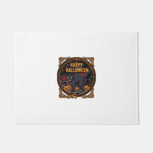 Happy Halloween Black Cat Pumpkins Bones_1 Doormat