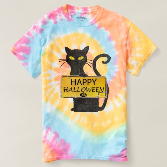 Happy Halloween Black Cat Rustic Sign Shirt