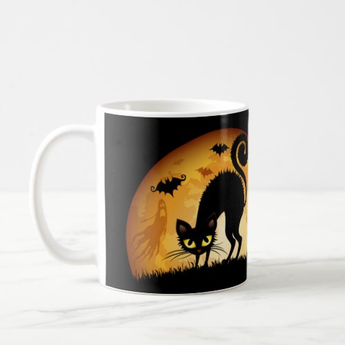 Happy Halloween black cat spooky haunted bats mug