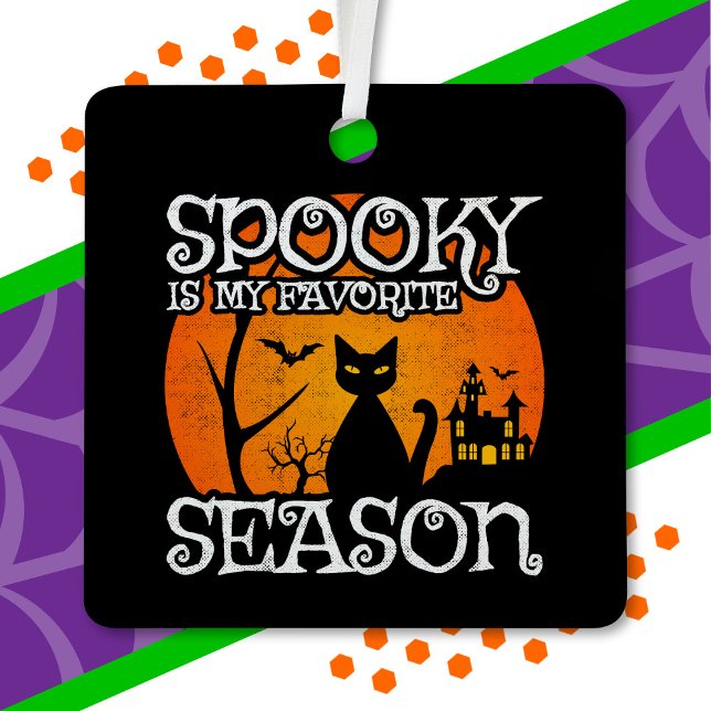 Happy Halloween Black Cat Spooky Season Funny Hall Metal Ornament (Creator Uploaded)