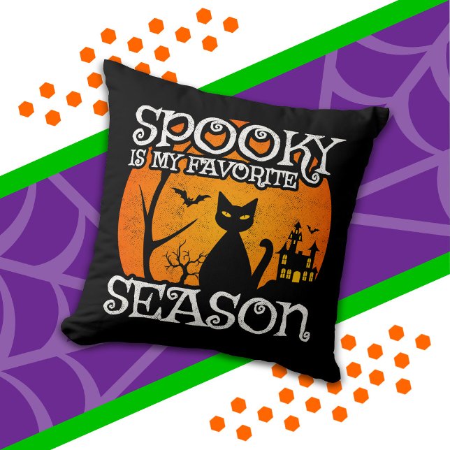 Happy Halloween Black Cat Spooky Season Funny Hall Throw Pillow (Creator Uploaded)