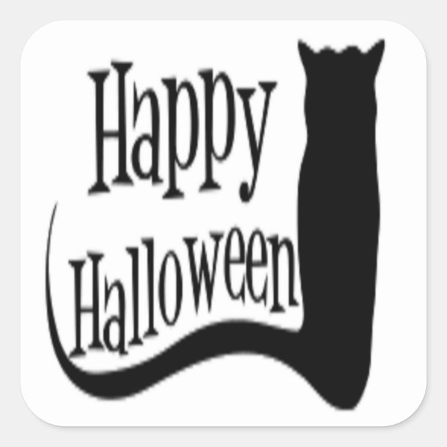 "HAPPY HALLOWEEN" BLACK CAT SQUARE STICKER (Front)