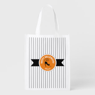 Happy Halloween Black Cat & Stripes ID686 Grocery Bag