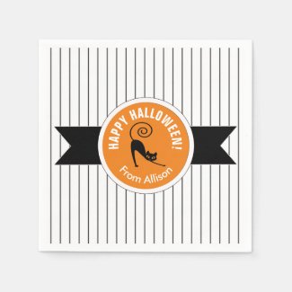 Happy Halloween Black Cat & Stripes ID686