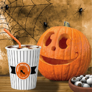 Happy Halloween Black Cat & Stripes ID686 Paper Cups