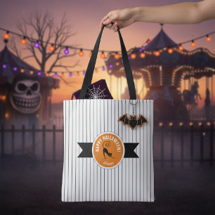 Happy Halloween Black Cat & Stripes ID686 Tote Bag