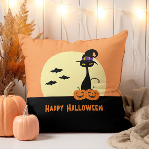 Happy Halloween Black Cat Throw Pillow