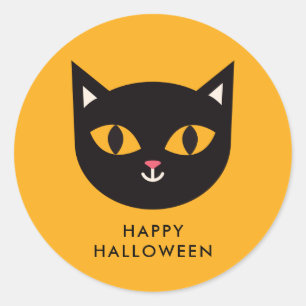 Happy Halloween Black Cat Trick or Treat Classic Round Sticker