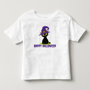 Happy Halloween Black Cat Wearing a Witches Hat Toddler T-shirt