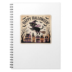 Happy Halloween Black Cat Witch Classic T-Shirt Notebook