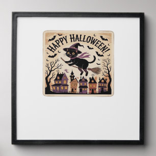 Happy Halloween Black Cat Witch Classic T-Shirt Peel And Stick Photo Tile