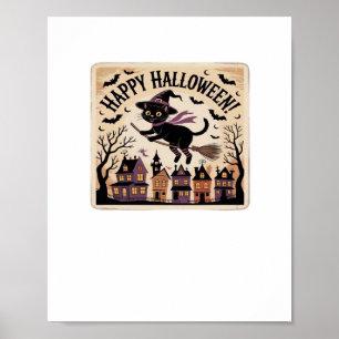 Happy Halloween Black Cat Witch Classic T-Shirt Poster