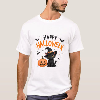 Happy Halloween Black Cat Witch Cute Halloween T-Shirt