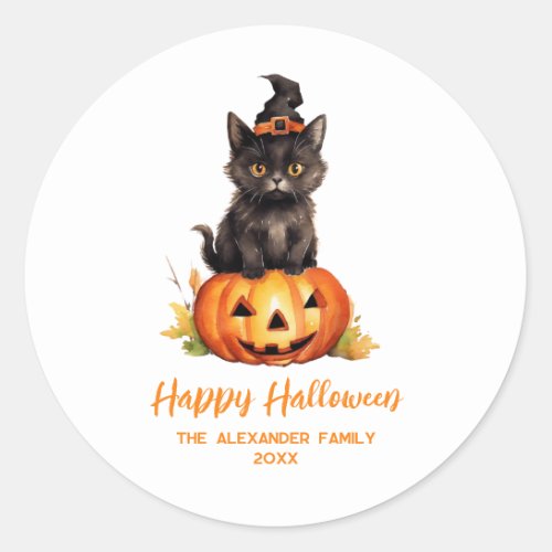 Happy Halloween Black Cat Witch Hat Pumpkin Classic Round Sticker