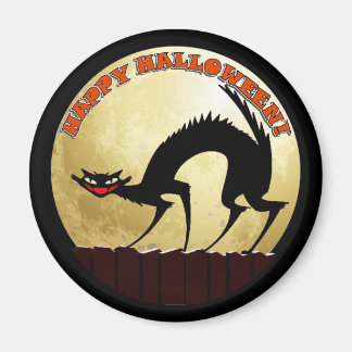 Happy Halloween Black Cat with Full Moon Magnet