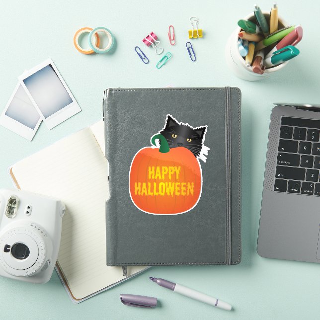 Happy Halloween - Black Cat with Pumpkin Sticker (iPad Cover)