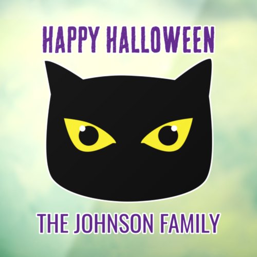 Happy Halloween black cat yellow eyes Family name Window Cling
