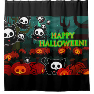 Happy Halloween Black Cats And Bats Shower Curtain