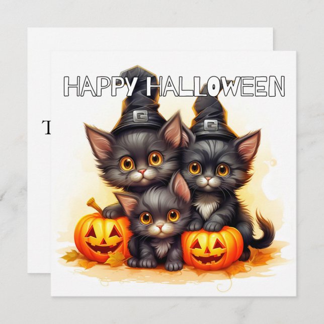 Happy Halloween Black Cats Card (Front/Back)