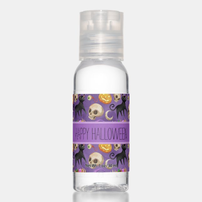 Happy Halloween Black Cats Jack-o-Lantern Skulls Hand Sanitizer (Front)
