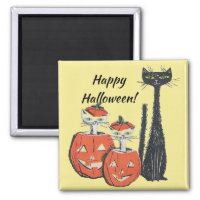 Happy Halloween Black Cats Pumpkins Magnet