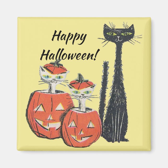 Happy Halloween Black Cats Pumpkins Magnet (Front)