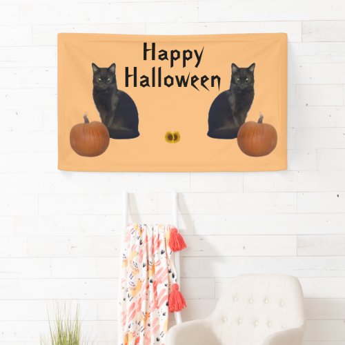 Happy Halloween Black Cats Pumpkins Orange  Banner