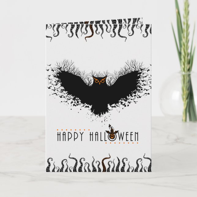 Happy Halloween Black Concept Owl Illustration Card (Front)