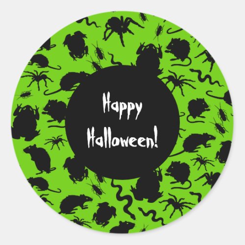 Happy Halloween Black Creepy Crawlies Rat Pattern Classic Round Sticker