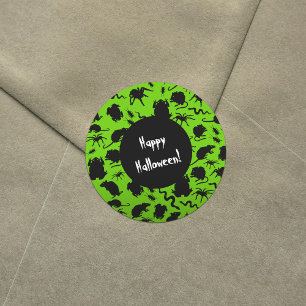 Happy Halloween! Black Creepy Crawlies Rat Pattern Classic Round Sticker