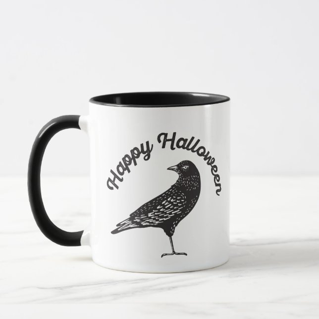 Happy Halloween Black Crow Bird Halloween Mug (Left)