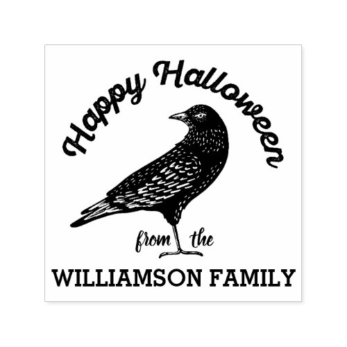 Happy Halloween Black Crow Bird Halloween Self_inking Stamp