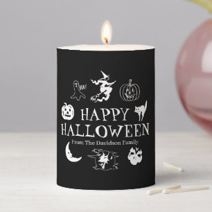 Happy Halloween black cute graphics personalized Pillar Candle
