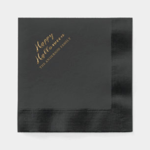 Happy Halloween Black Gothic Style Gold Foil Napkins