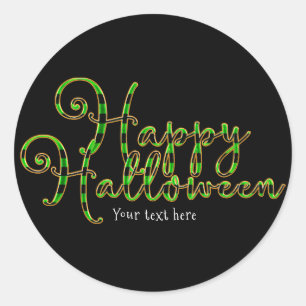 Happy Halloween Black & Green Stripes Party Favor Classic Round Sticker