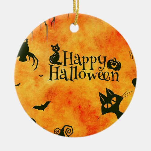 Happy Halloween Black Kitty Ornament Round