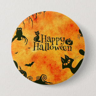 Happy Halloween Black Kitty Pinback Button