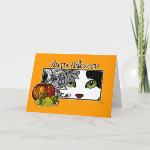 Happy Halloween Black 'n White Cat Card