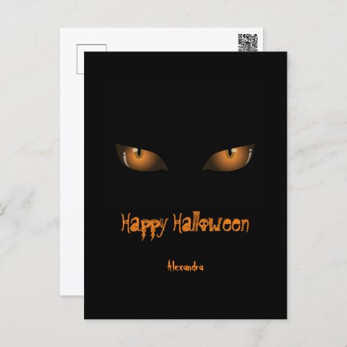 Happy Halloween  Black Orange Cat Eyes Holiday Postcard