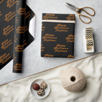 Happy Halloween Black Orange Name Modern Pattern Wrapping Paper