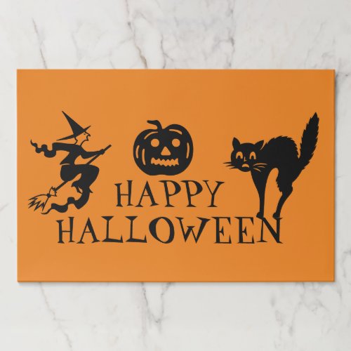 Happy Halloween black  orange paper placemats