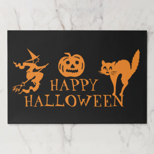 Happy Halloween black orange paper placemats