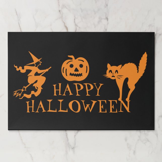 Happy Halloween black orange paper placemats (Front)