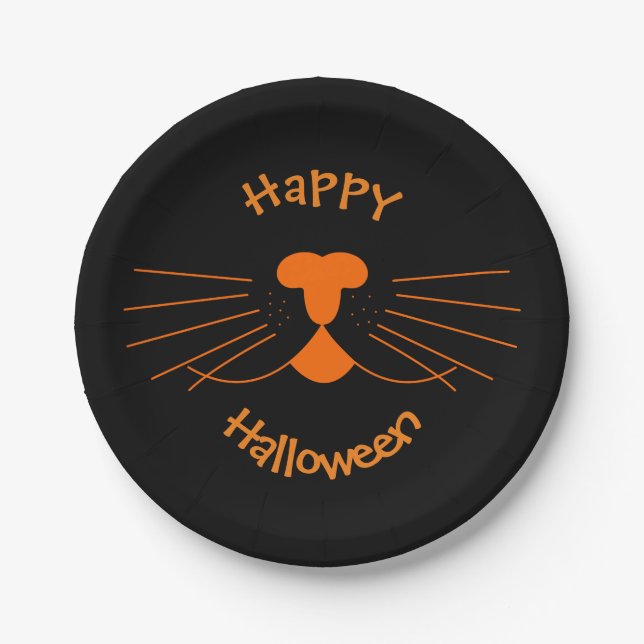 Happy Halloween Black Orange Party Paper Plates (Front)