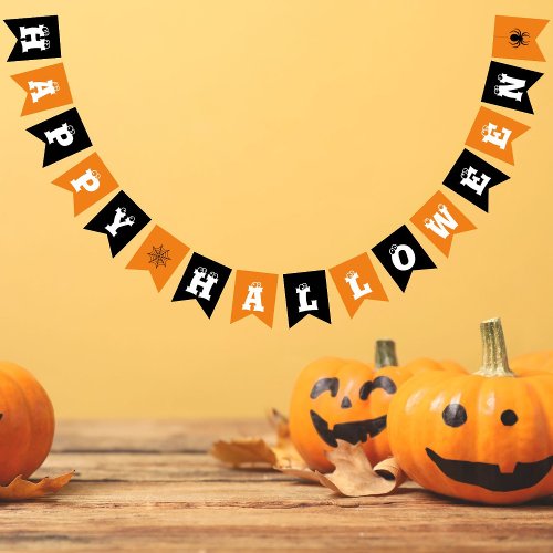 Happy Halloween Black Orange Pattern Bunting Flags