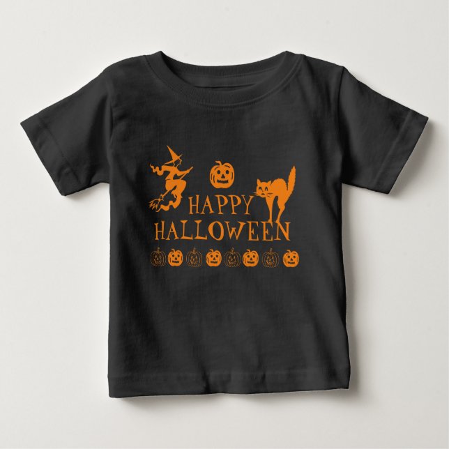 Happy Halloween black orange spooky Baby Baby T-Shirt (Front)