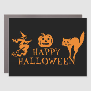 Happy Halloween black orange spooky decor Car Magnet