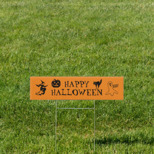 Happy Halloween black & orange spooky decor Sign