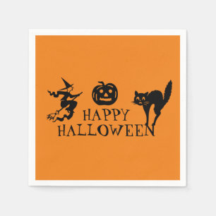 Happy Halloween black & orange spooky paper Napkins